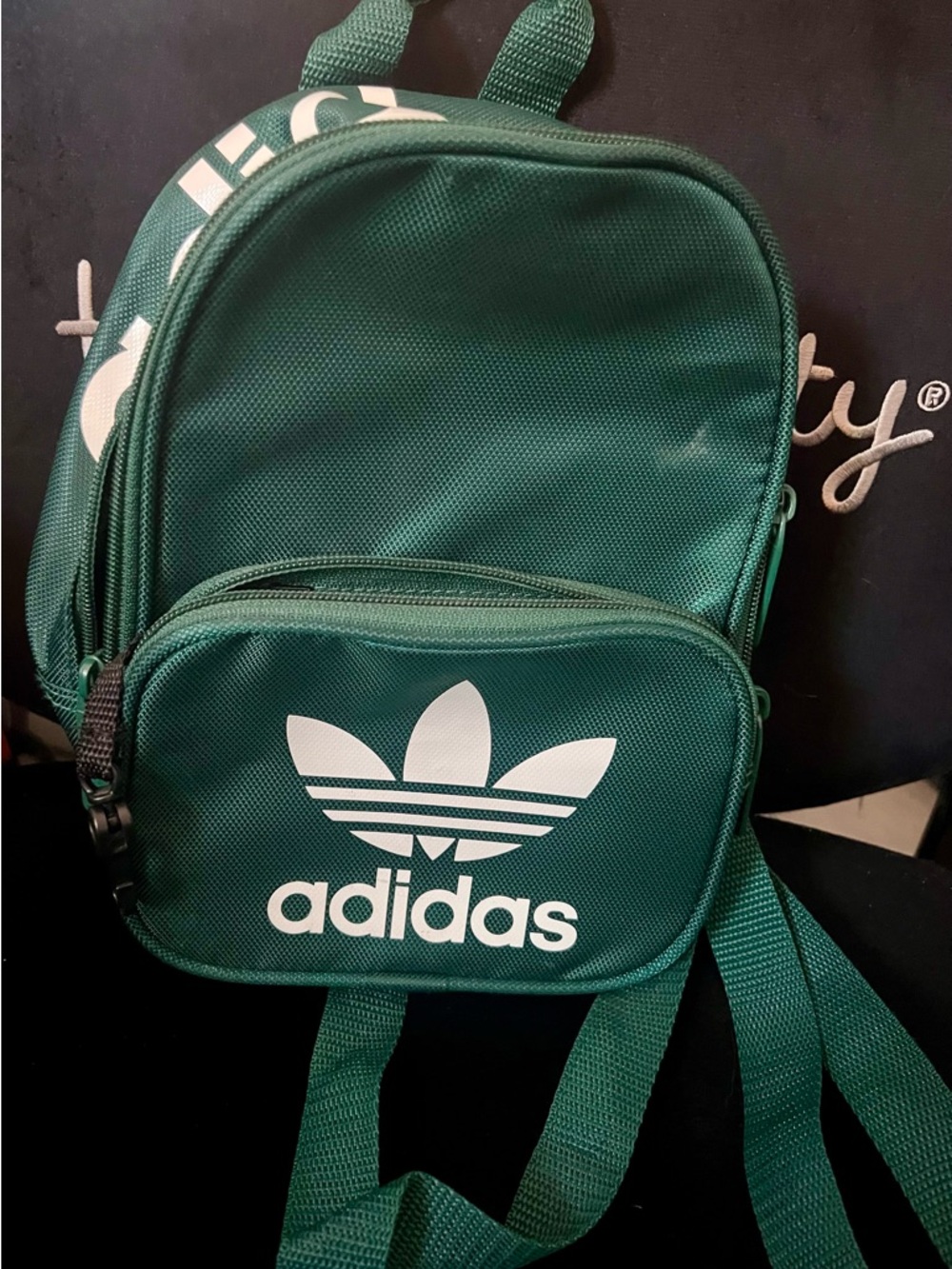 adidas Green and White Mini Backpack with Trefoil Patch
